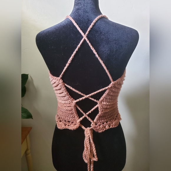 Matching Crochet Hexagon Cardigan with Crop Top Set Handmade M/L - Picture 3 of 4